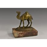 A Middle Eastern bronze desk weight, cast as a camel, rectangular marble base, 9.