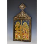 A 19th century style Indo-Persian rectangular mirror, shaped cresting,