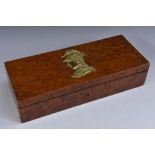 A 19th century gilt metal mounted amboyna rectangular glove box,