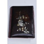 A 19th century tortoiseshell and pique rectangular aide memoir, inlaid with flowering leafy stems,