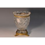 A 19th century ormolu mounted hobnail-cut glass urnular mantel vase, by F & C Osler, signed,