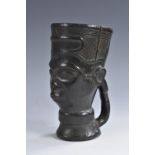 Tribal Art - a Luba hardwood libation vessel, carved as the head of a tribesman, 14.