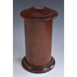 A silver mounted mahogany cylindrical humidor, domed cover with inset roundel,