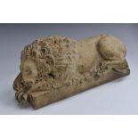 A late 19th century Bashfield stoneware model, of a Canova Lion, 33cm long, impressed marks: J.M.