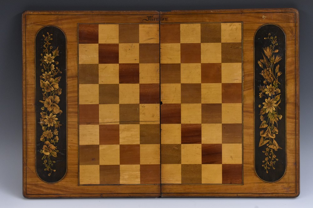 A 19th century Italian marquetry folding chess board,