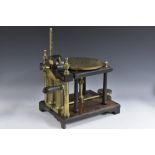 A 19th century mahogany and brass twin-barrel vacuum or air pump, by Davis, Derby,
