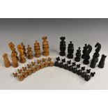 A French Regency pattern boxwood and ebonised chess set,