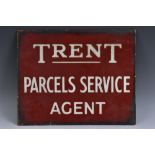 An early to mid-20th century enamel double-sided advertising sign, Trent Parcels Service Agent,