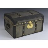 A travelling trunk or document box, hinged domed cover, brass studded borders, 35.