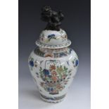 A 19th century French famille verte ovoid temple jar and cover,