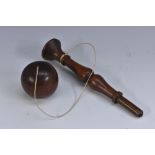 Treen - a 19th century child's mahogany cup and ball, turned handle,