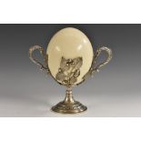 A late 19th century mounted ostrich egg,