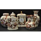 a Mason's Mandalay Red mantel clock, ginger jar, vase,