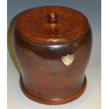An early 20th century silver mounted hardwood biscuit barrel,