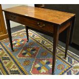 A George III mahogany side table, one drop leaf, drawer to frieze, tapering legs,