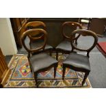 Four Victorian mahogany balloon back dining chairs, horizontal splat, drop in seat,