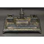 A late 19th century EPNS standish, of rectangular form with well, snuffer, pen apertures, c.