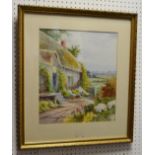 Cedric Gray - Cottage Garden, signed, dated 1921 watercolour framed 38 x 33.