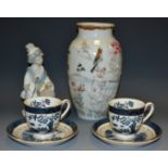 Ceramics - a Japanese relief decorated and hand painted vase, blossoms,