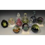 Glassware - a Caithness paperweight,Daydream, others; various coloured glass perfume bottles,