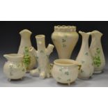 Ceramics - a Belleek pierced baluster vase, 7th gold mark,