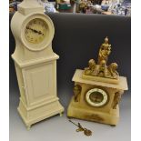 A 19th century alabaster time piece, surmounted by Brittania,