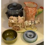 Ceramics - a Falcon Ware novelty jug, Parrot handle, c.
