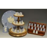 Wedgwood - fifteen Jasperware Kings & Queens thimbles with stand; etc.