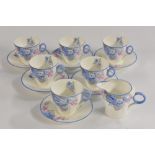 A Shelley Ideal China six setting demi-tasse coffee service, comprising teacups,