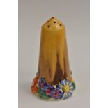 A Clarice Cliff Bizarre My Garden pattern conical sugar sifter,