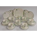 A Shelley Oxford shaped Bands and Lines pattern tea service, for six, comprising six cups,