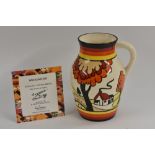 A Clarice Cliff Bizarre House & Bridge pattern lotus jug, by Wedgwood, limited edition 118/250,