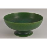 A Pilkington Royal Lancastrian pedestal bowl, in mottled green, impressed mark,