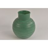 A Keith Murray ribbed green glazed globular vase, 17cm high,