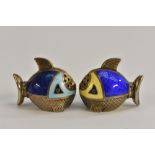 A Norwegian enamelled 925 silver novelty two piece cruet set, Salt & Pepper, each modelled as Fish,