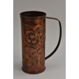 A Victorian Arts and Crafts cylindrical copper vase, probably The Newton Class of Cambridgeshire,