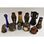Bretby Art Pottery - a pair of Art Nouveau jewelled vases,
