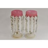 A pair of Victorian opaque glass lustres