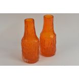 A pair of Whitefriars 'Shouldered' vases, from the 'Textured' range, in tangerine,