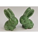 A pair of Bourne Denby Danesby Ware Marmaduke rabbits, glazed throughout in green, size number 3,