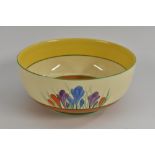 A Clarice Cliff Crocus pattern bowl, brightly decorated with orange, blue and purple crocuses,