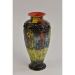 A Bernard Moore slender ovoid pedestal vase, designed by Reginald R Tomlinson, pierced shoulder,