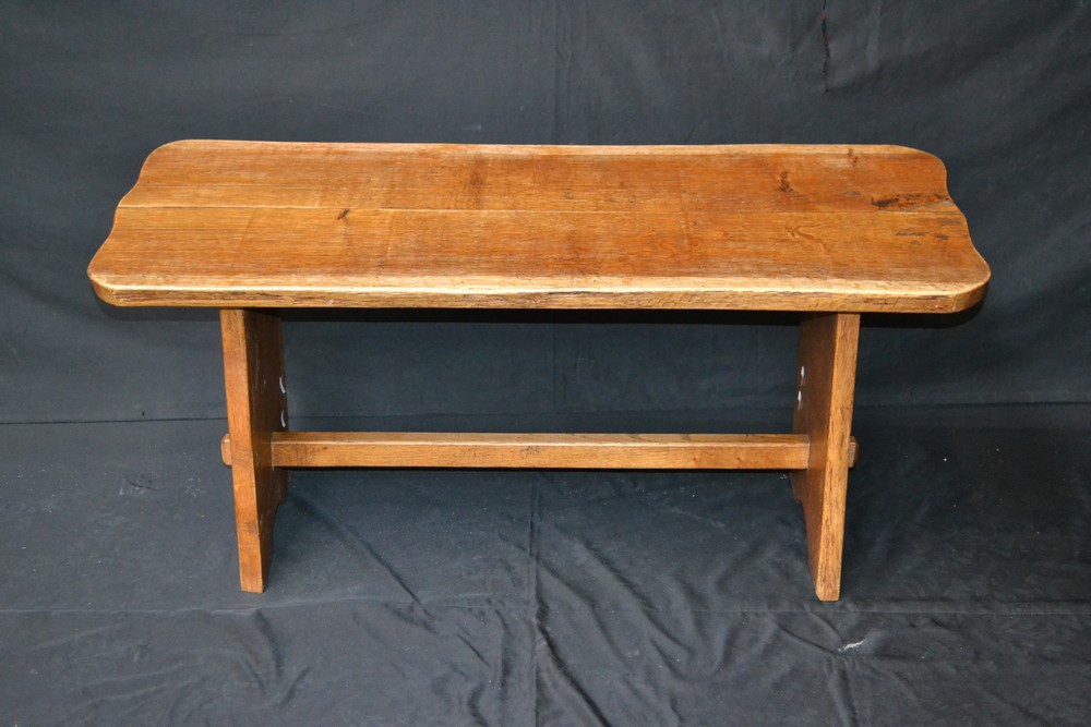 A rectangular oak coffee table