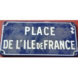 A French enamel street sign, Place De L'Ile de France,