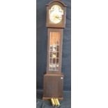 A contemporary oak cased triple weight longcase clock