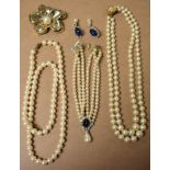 Jewellery - a simulated pearl triple row pendant necklace; others,