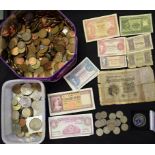 Coins & Banknotes - a quantity of British and world coins and banknotes,