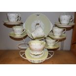 A Shelley Pole Star pattern part tea service, including cups, saucers, bread and butter plate,