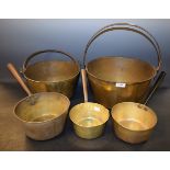 A brass jam pan, 34cm diameter; another,