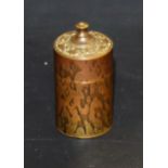 A Victorian brass cylindrical so-to-bed or vesta, Prince Albert's Safety Box,
